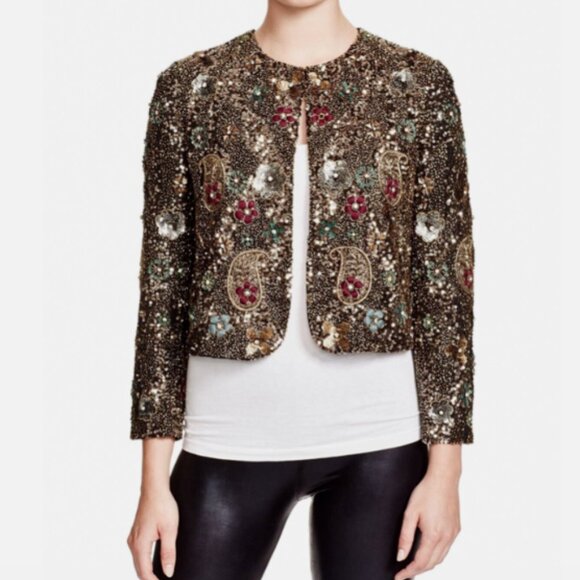 Alice + Olivia Kidman embellished beaded sequin cropped jacket - Picture 1 of 8